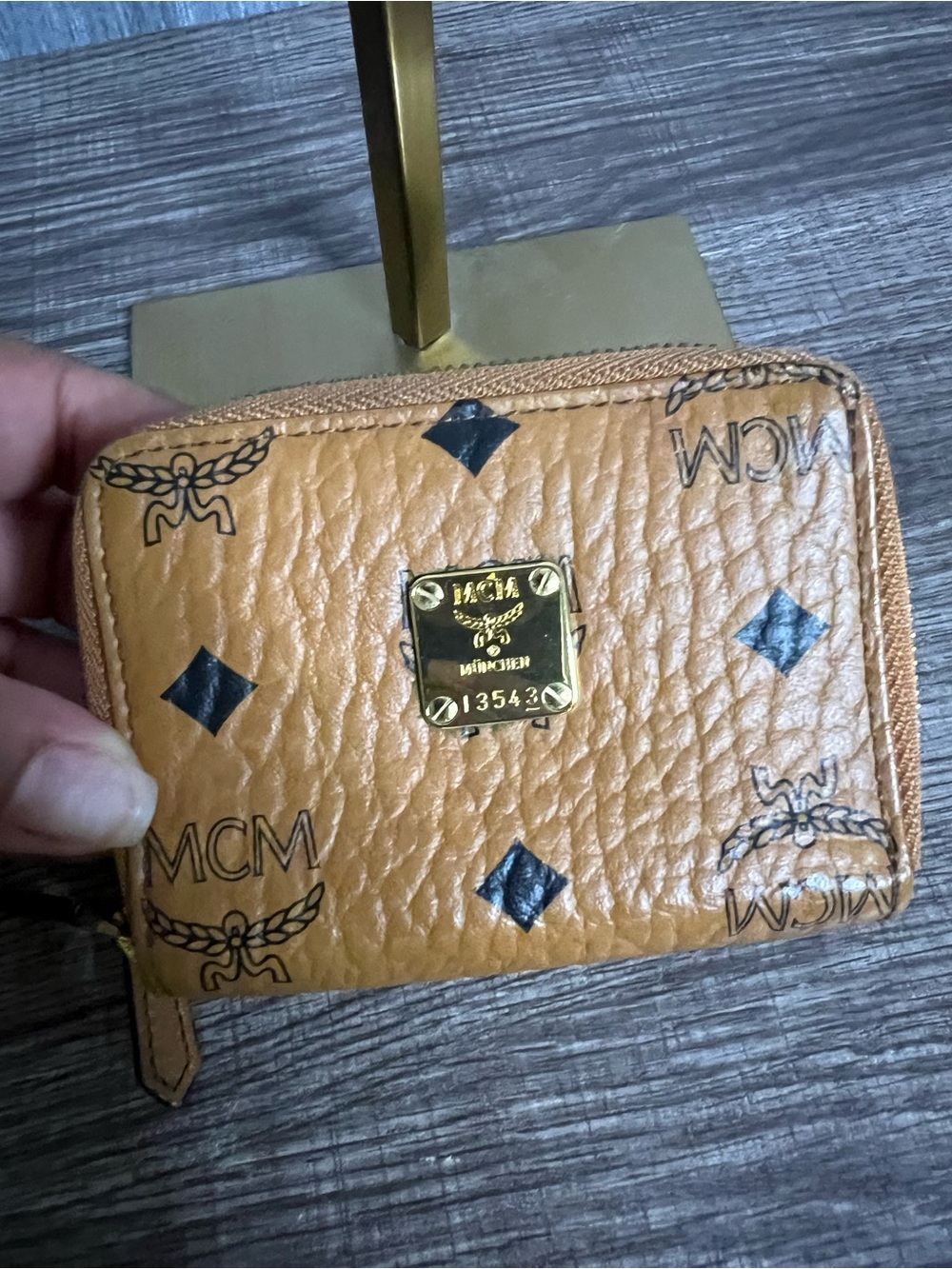 MCM Cognac Logo Mini Double Zip Wallet